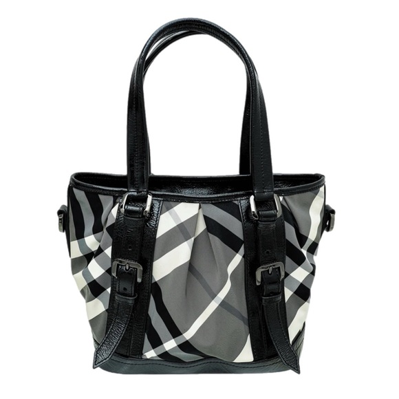 Burberry Black & Gray Beat Check Lowry Tote Convertible Crossbody - Picture 1 of 8